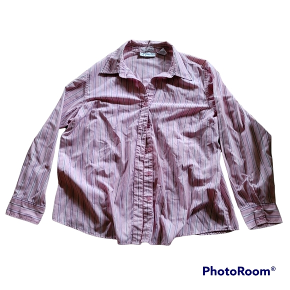 dressbarn Tops - DRESSBARN WOMAN SIZE 18/20 WRINKLE RESISTANT PINK STRIPED BUTTON UP BLOUSE 👚 💖